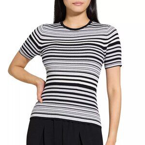 225$ Theory Ribbed Texture Striped Wool T-Shirt Top Women's Size S Blue